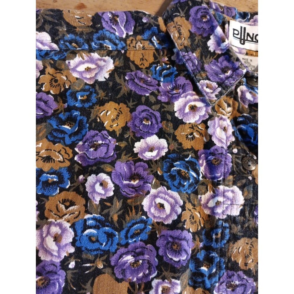 Vtg Punch Womens S Purple Floral Metal Button Down Shirt Cottagecore Western - Picture 2 of 6